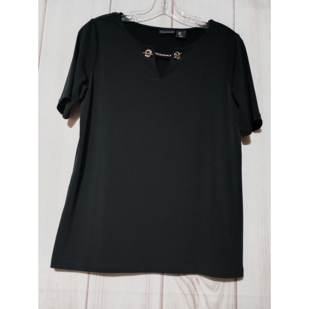Tahari Shirt Ladies Small Black Short Sleeve